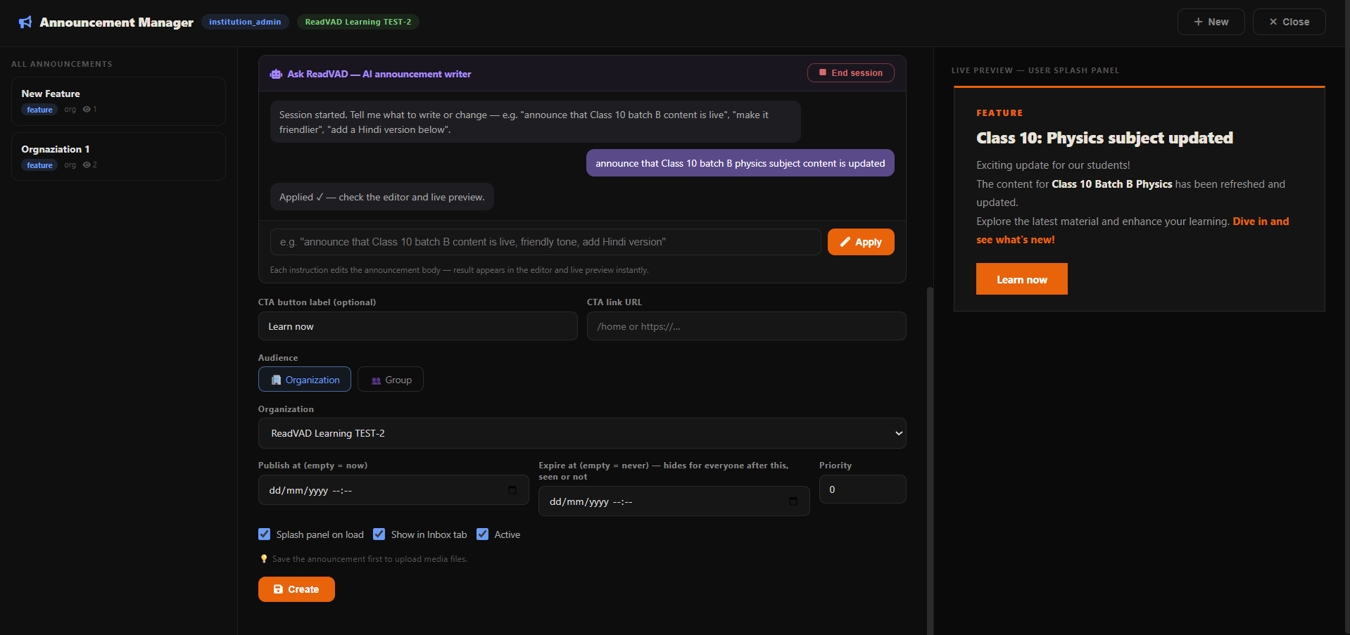 AI announcement writer