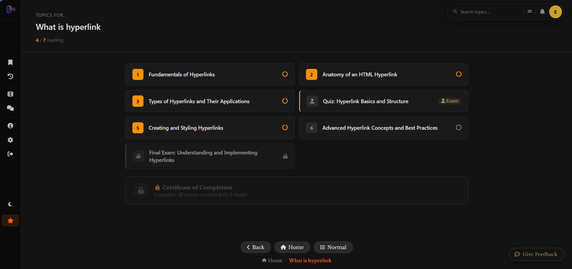Topics page