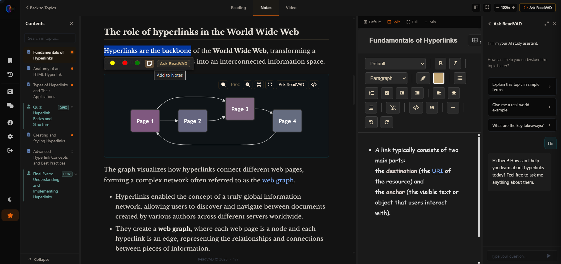 Text selection to notes